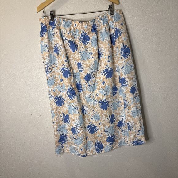 Skies Are Blue Floral Coastal Blue & Tan Side Tie Wrap Midi Skirt XL - Picture 6 of 10